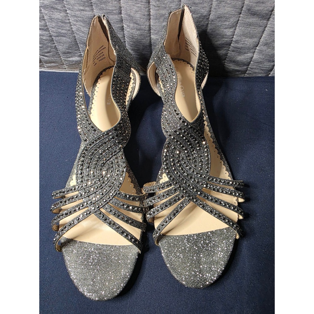 Charter Club Ginifur Charcoal Grey Glitter Rhinestone Wedge Sandals Women 10M
